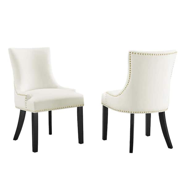 MODWAY Marquis White Performance Velvet Nailhead Trim Dining Side Chairs (Set of 2)