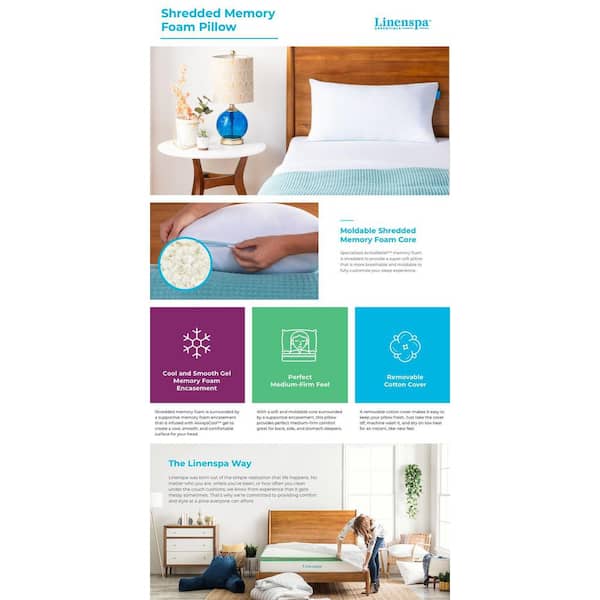 Linenspa Essentials Shredded Memory Foam Pillows – Set of 2 – King