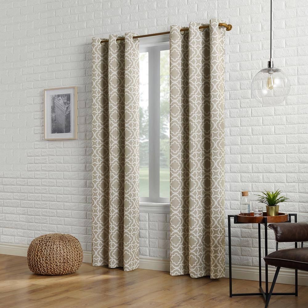 Taupe Blackout Polyester Geometric Trellis Window Curtain Panel 40" x 63"
