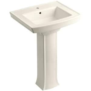 Archer Vitreous China Pedestal Bathroom Sink Combo in Biscuit with Overflow Drain