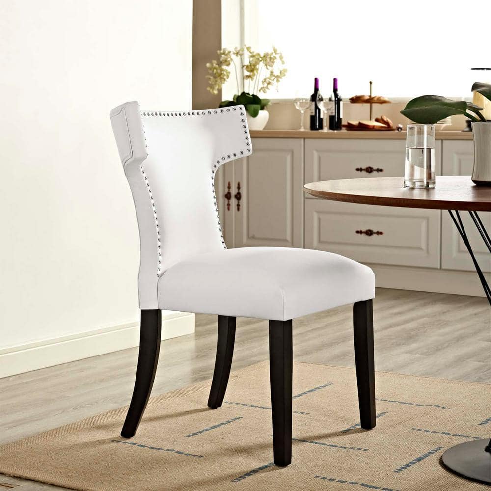 Chic Curve White Faux Leather Upholstered Parsons Side Chair