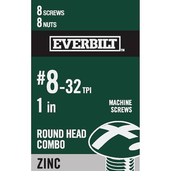 Everbilt #8-32 x 1 in. Combo Round Head Zinc Plated Machine Screw (8-Pack)