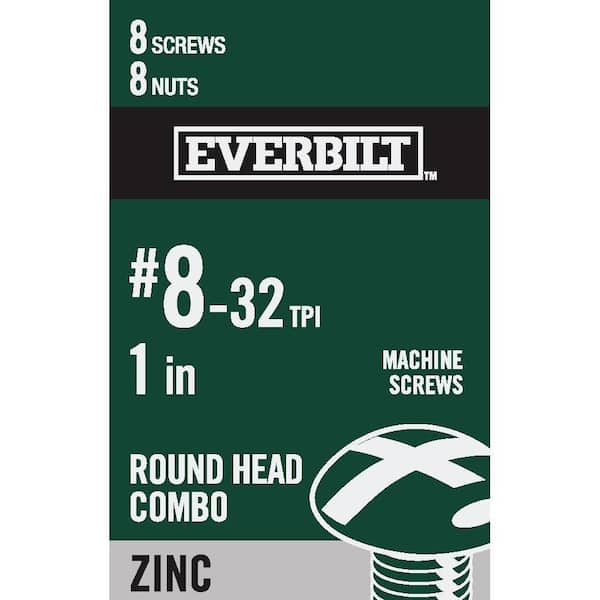 Everbilt #8-32 x 1 in. Zinc Plated Combo Round Head Machine Screw (8-Pack)