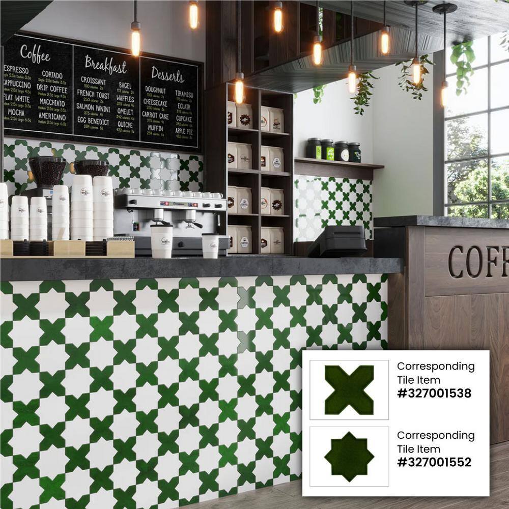 Siena Dark Green Glossy Ceramic Cross-Shaped Tile