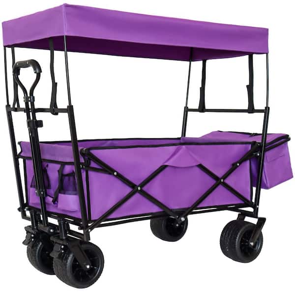 23.2 cu. ft. 480 lbs. Purple Steel Garden Cart with 7 in. All-Terrain Wheels, Collapsible Wagon with Canopy