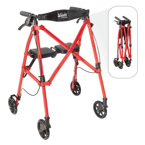 Wonder Rollator, 4-Wheel Lightweight Folding Walker with Seat in Sport Red