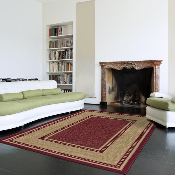 House Collection Non-Slip Rubberback Border Design 3x5 Indoor Area Rug, 3 ft. 3 in. x 5 ft., Red/Beige