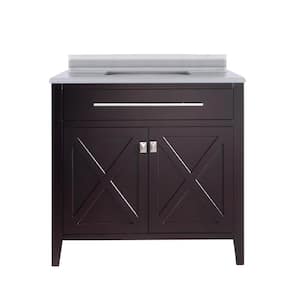 Wimbledon 36 in. W x 22 in. D x 34.5 in. H Bathroom Vanity in Brown with White Stripes Marble Top