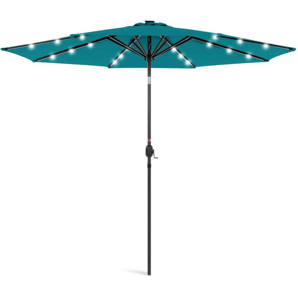 10 ft. Steel Market Solar Patio Umbrella in Cerulean with Push Button Tilt