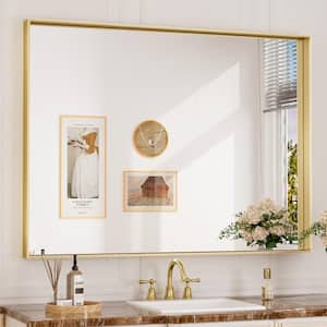 40 in. W x 30 in. H Rectangular Framed Aluminum Square Corner Wall Mount Bathroom Vanity Mirror in Brushed Brass