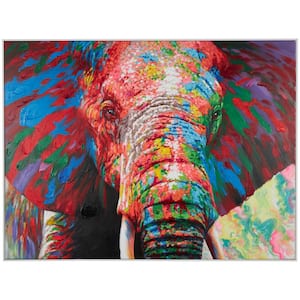 1-Panel Framed Elephant Abstract Paint Splatter Wall Art Print 36 in. x 48 in.