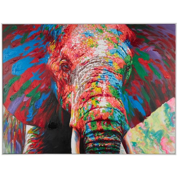 CosmoLiving by Cosmopolitan 1-Panel Framed Elephant Abstract Paint Splatter Wall Art Print 36 in. x 48 in.
