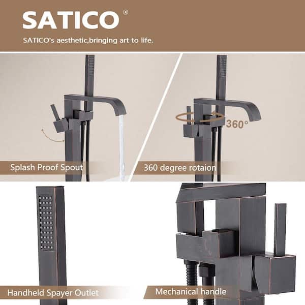 Graceful Single-Handle Freestanding Tub Faucet with Hand Shower Floor Mounted in. Oil Rubbed Bronze