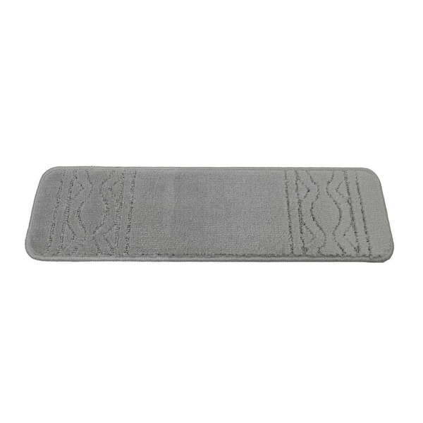 Maximus Trellis Border White-Smoke ​ 8.5 in. x 30 in. Indoor Carpet Stair Tread Cover Slip Resistant Backing (Set of 7)