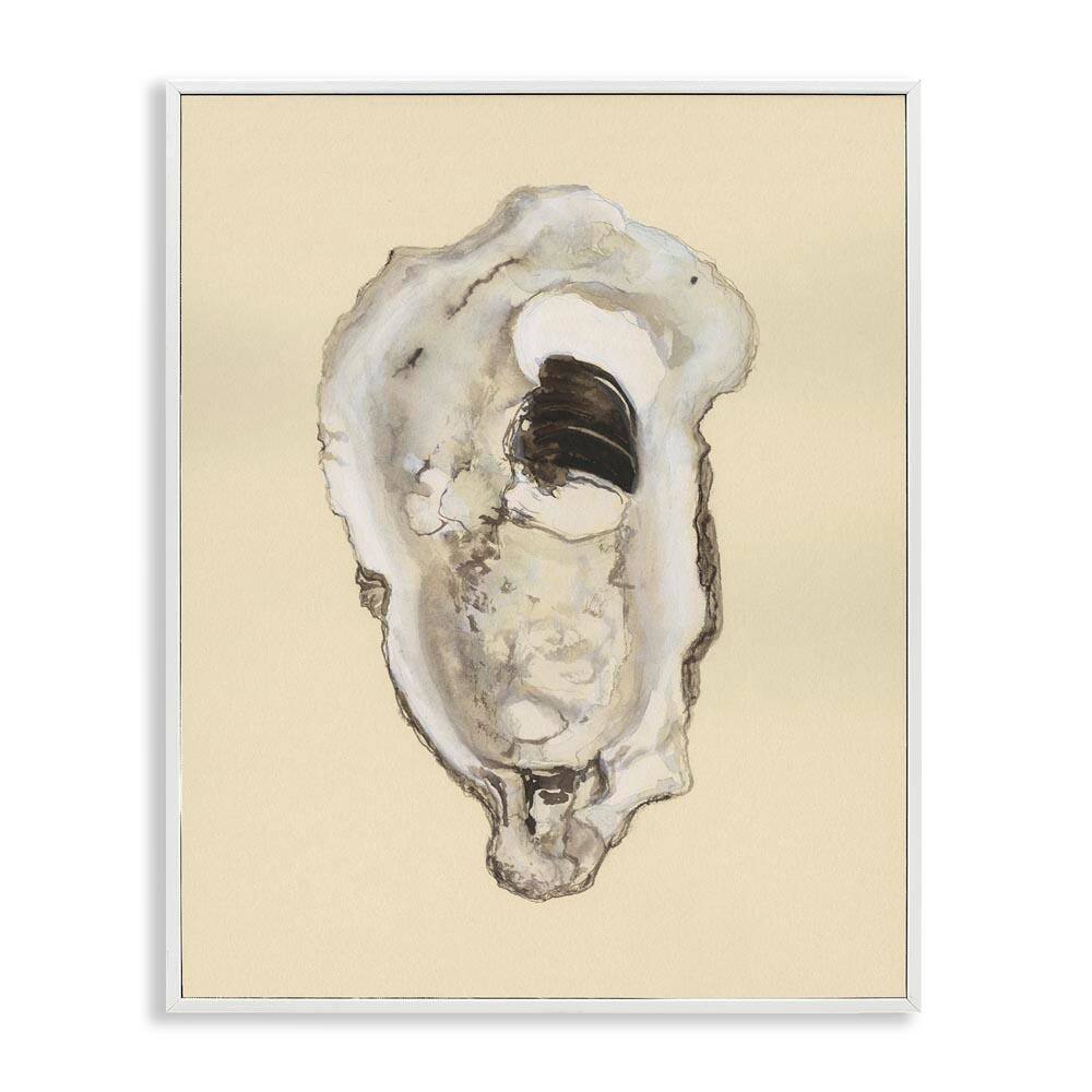Aquatic Oyster on Beige by Michael Willett White Framed Coastal Giclee Art Print 20 in. x 16 in.