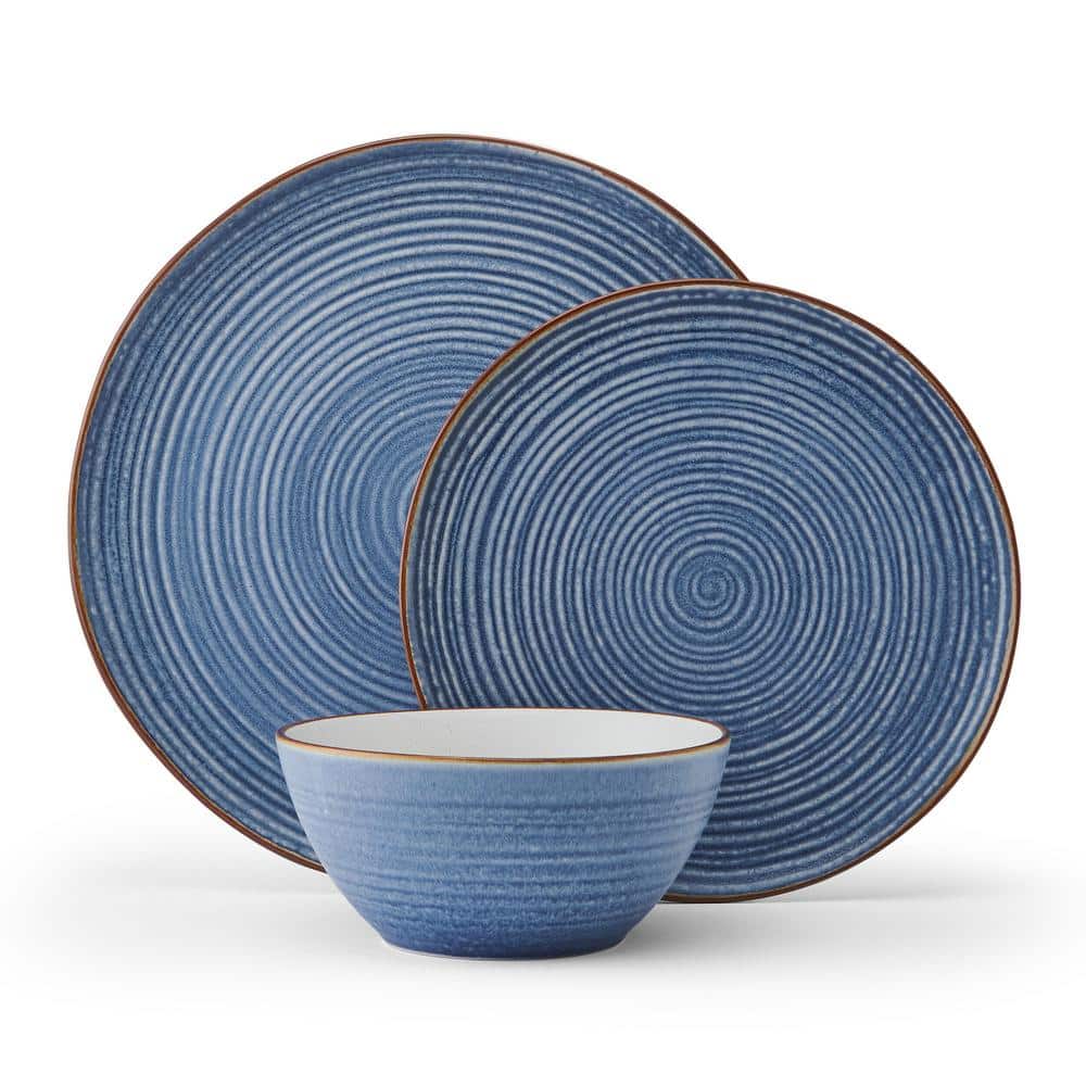 Rowan Blue Ceramic 12-Piece Dinnerware Set, Service for 4