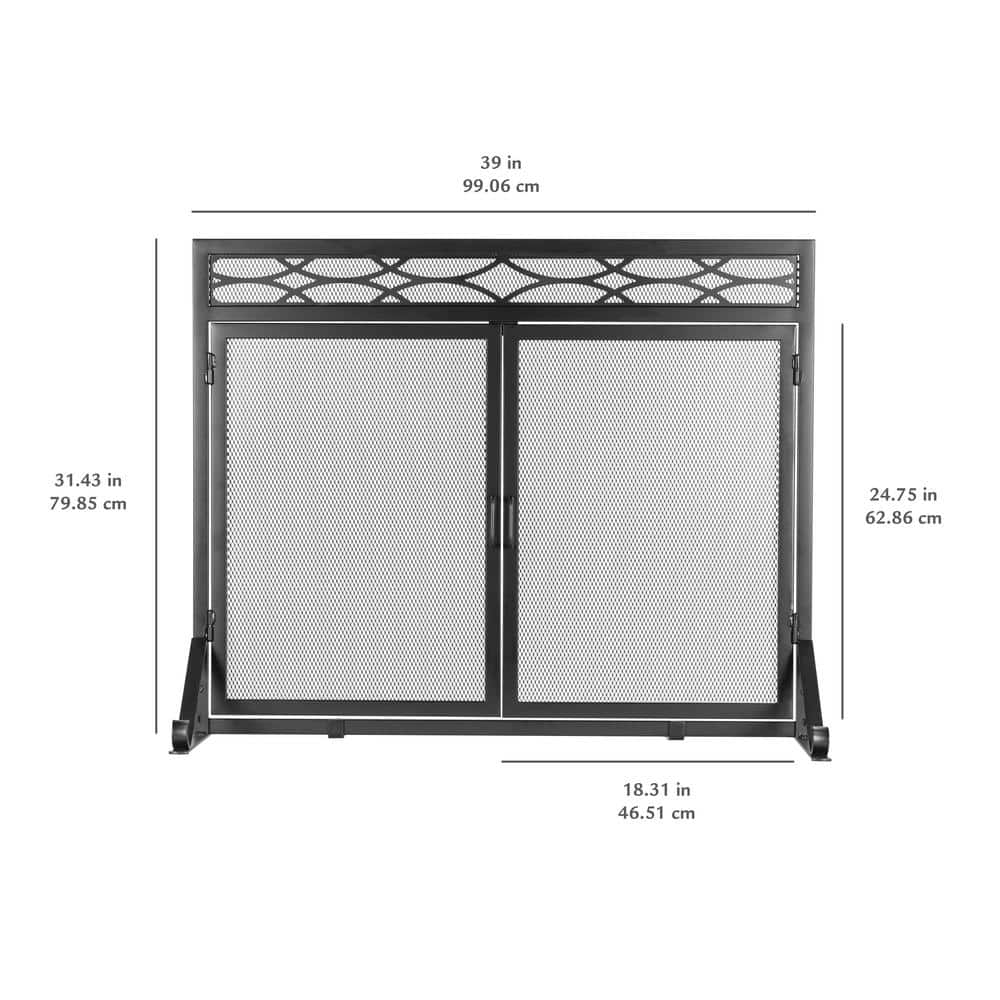 Debden Black Mesh Single Panel Fireplace Screen with Doors