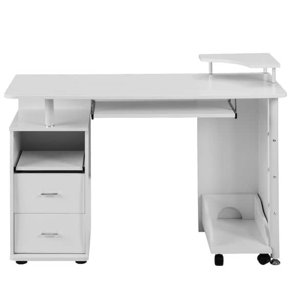 Boyel Living White Home Office Computer Desk Table with Keyboard Tray and Drawers