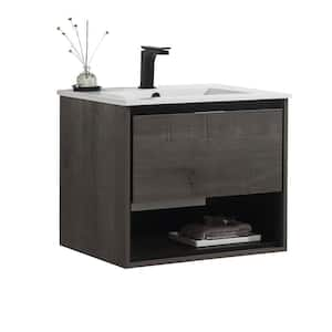 Eimi 24 in. W x 18 in. D x 20 in. H Bathroom Vanity Side Cabinet in Plaid Grey Oak with White Ceramic Top