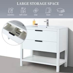 Simply 36 in. W x 18.3 in. D x 33.5 in. H Single Sink Freestanding Bath Vanity in White with White Resin Top