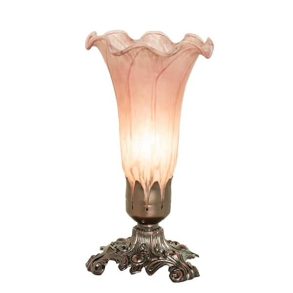 Pond Lily 8 in. Mahogany Bronze Novelty Victorian Accent Table Lamp with Pink Glass Shade