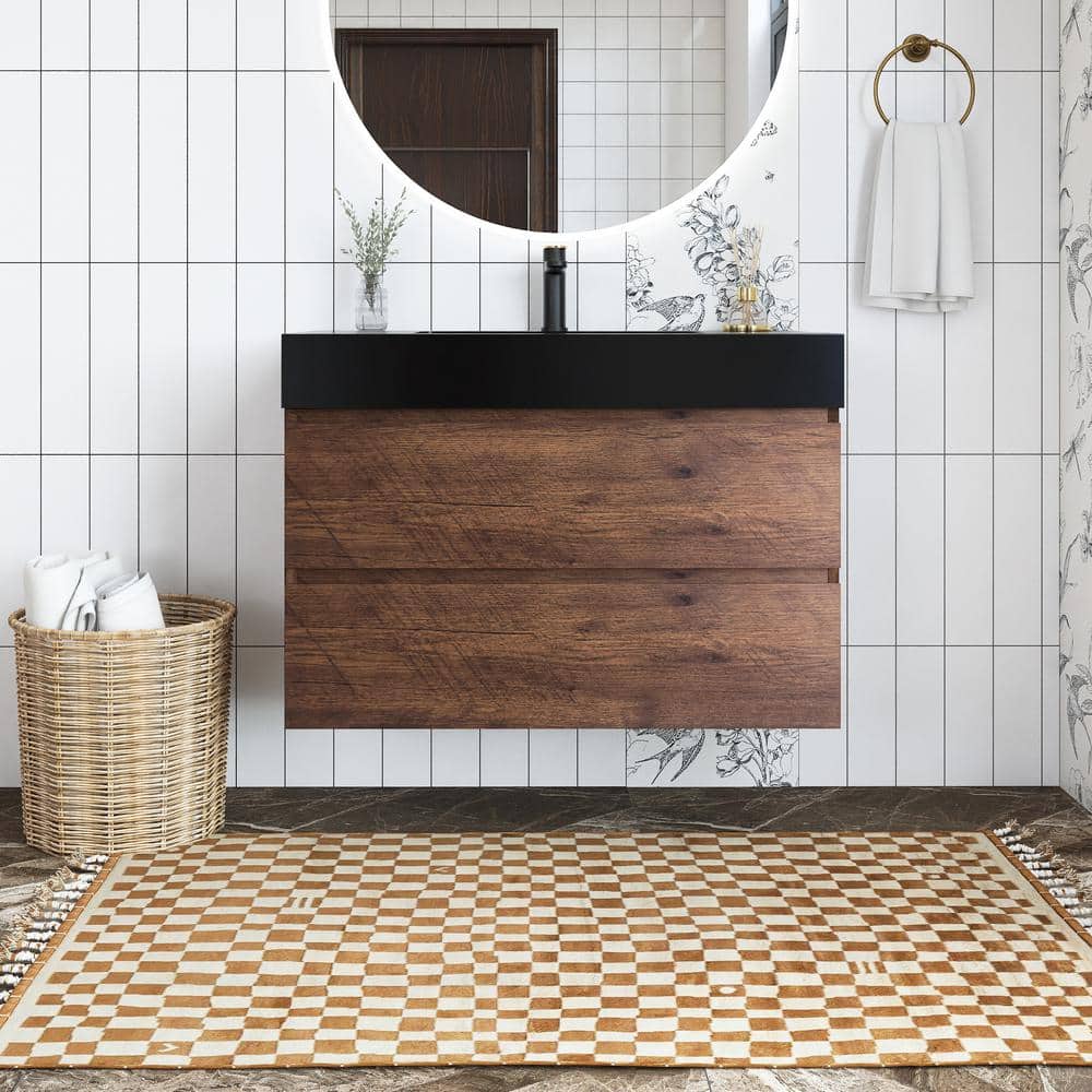 36 in. W x 18 in. D x 25 in. H Single Sink Wall Mounted Bath Vanity in Waln