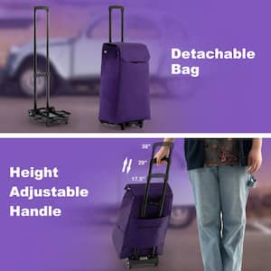 Foldable Shopping Cart with Wheels and 38L Detachable Shopping Bag Purple