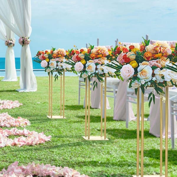 SKYSHALO 4-Pieces Gold Metal Column Wedding Flower Stand 23.6 in