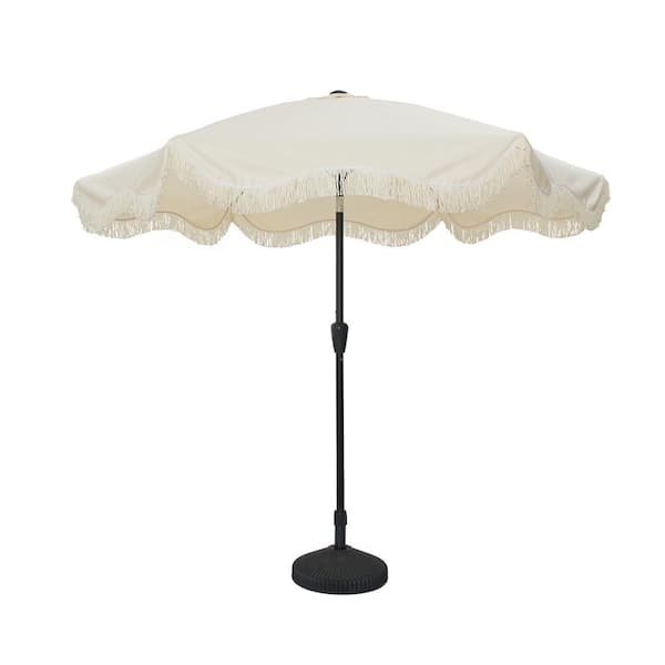 Clihome 9 ft. Unique Design Crank Design Outdoor Market Umbrella in Milky White with Full Fiberglass Rib and Base