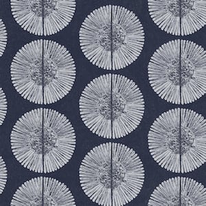 Bazaar Collection Navy/White Soleil Motif Design Non-WOven Paper Non-Pasted Wallpaper Roll (Covers 57 sq. ft.)