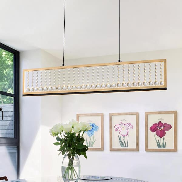 EDISLIVE Leah 39.8 in. 4-Light Integrated LED Black and Gold Modern Crystal Linear Chandelier for Kitchen Island