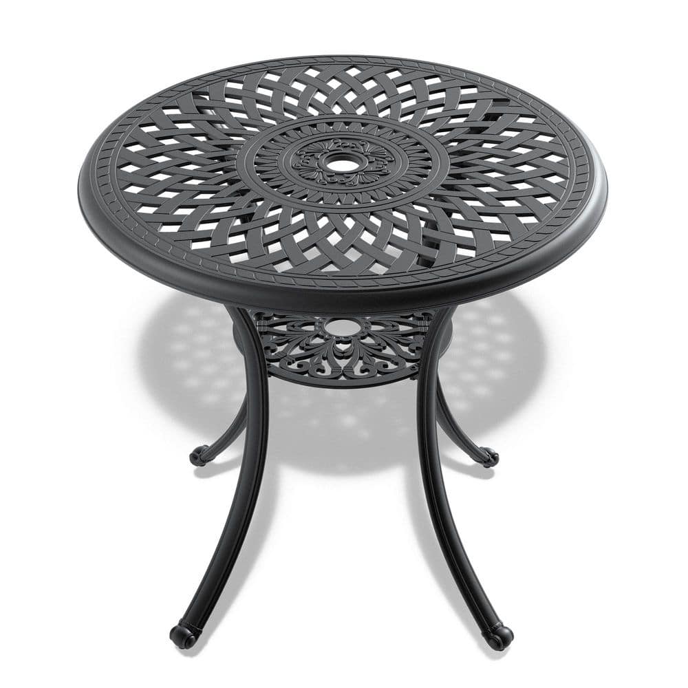 30.71-inch Cast Aluminum Patio Dining Table With Black Frame and Umbrella H