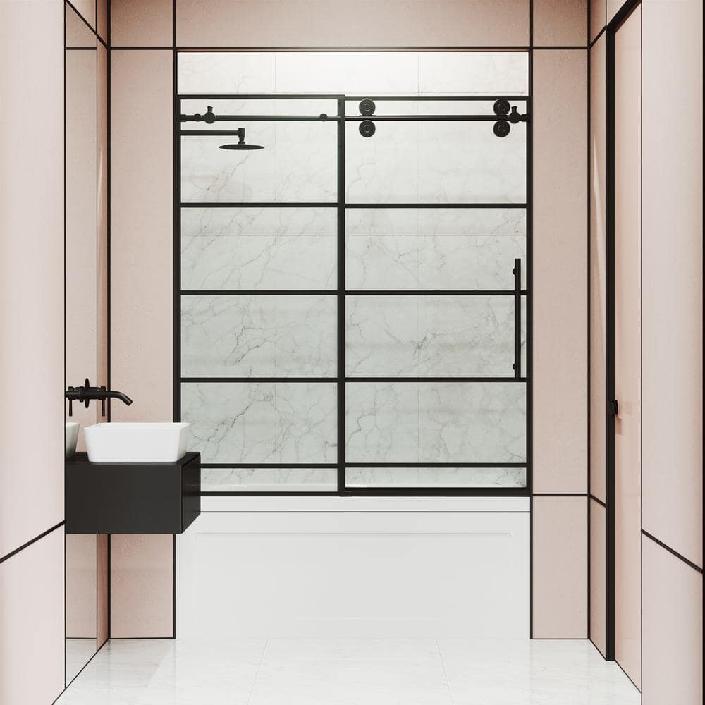 Elan 60" Matte Black Frameless Sliding Tub Door with Clear Glass