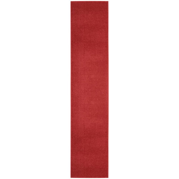 Nourison Essentials 2 ft. x 16 ft. Brick Red Solid Contemporary Kitchen Runner Indoor/Outdoor Area Rug