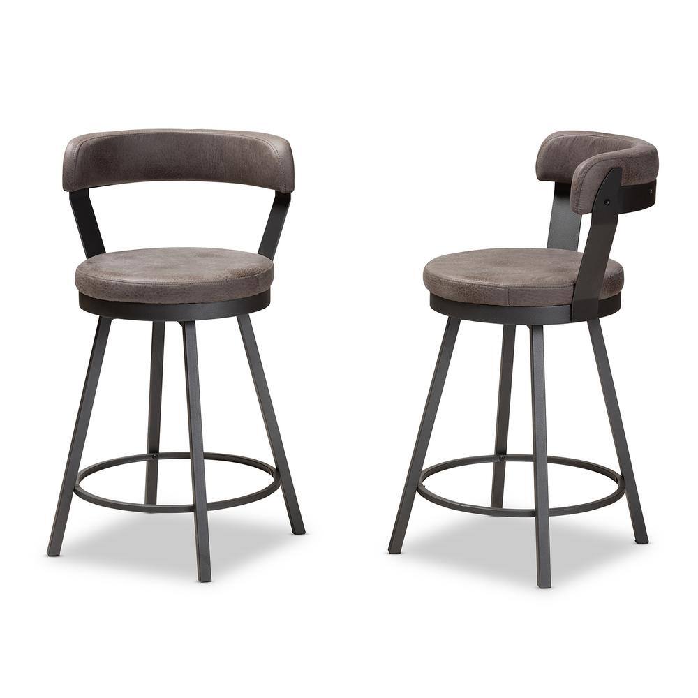Arcene Gray Swivel Wood and Metal Counter Stool Set