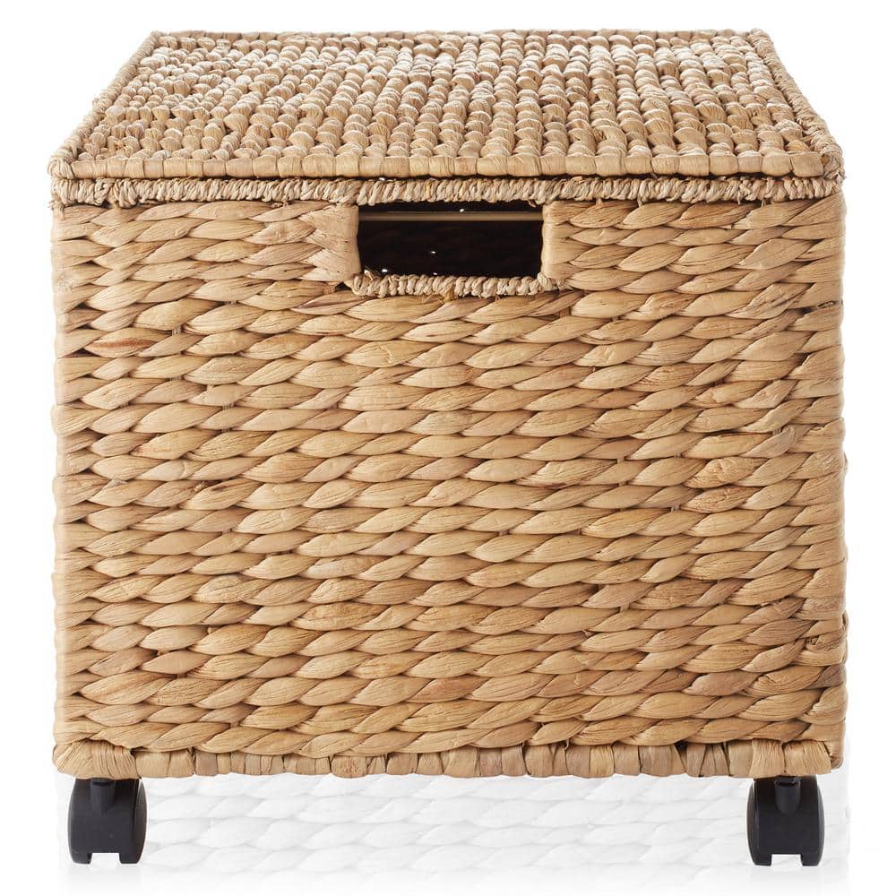 Natural Water Hyacinth Rolling Filing Cabinet with Lid