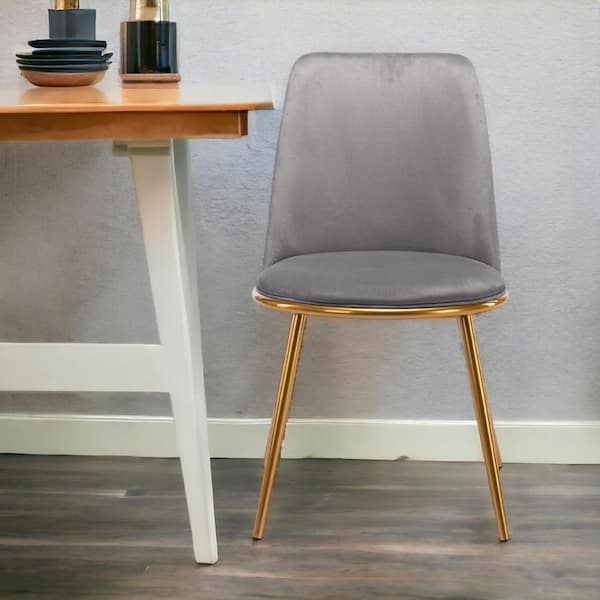 HomeRoots Gray And Gold Upholstered Velvet Dining Side Chair