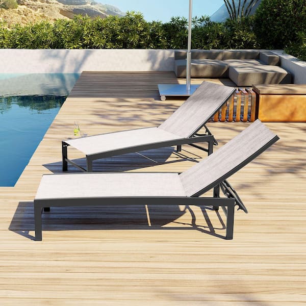 2-Piece Adjustable Aluminum Outdoor Chaise Lounge in Earth