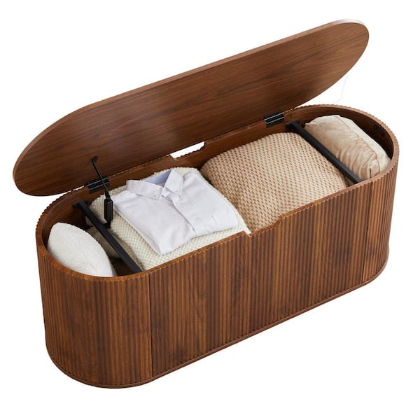 ATHMILE Oval Walnut Trunk Bench with Pulleys 43.31 in. DWL