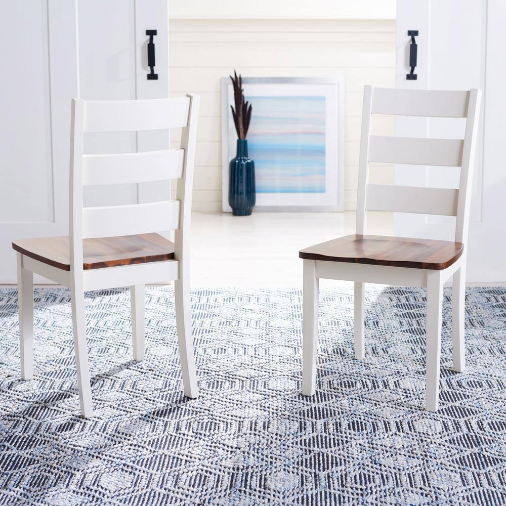 Silio White and Natural Ladder Back Dining Chairs, Set of 2
