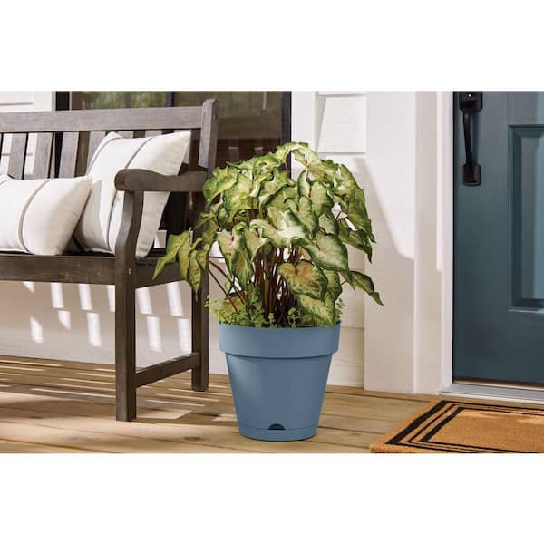 Vivienne Medium Blue Plastic Round Self-Watering Planter with Attached Saucer (12 in. L x 12 in. W x 10.98 in. H)