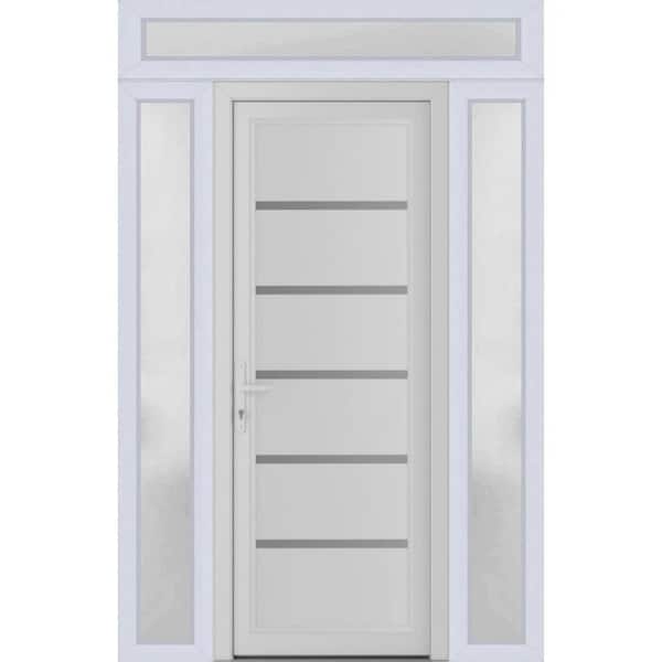 VDOMDOORS 58 in. x 80 in. Right-Hand/Inswing Frosted Glass White Silk Steel Prehung Front Door with Hardware