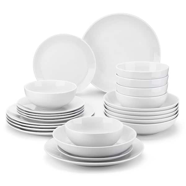 MALACASA 24-Piece Gourmet Porcelain Dinnerware Sets, Modern White Round  Dish Set for 6 - Premium Serving Plates and Bowls Sets for Dessert, Salad