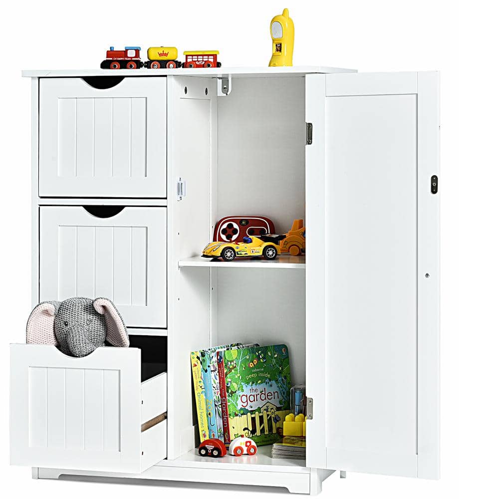 Abilene White Framed Bath Cabinet with Adjustable Shelving and 3 Drawers
