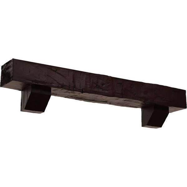 Ekena Millwork 6 in. x 8 in. x 3 ft. Hand Hewn Faux Wood Fireplace Mantel Kit with Ashford Corbels, Premium Cherry
