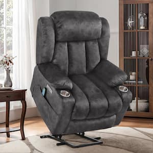 Jupiter Oversized Dark Gray Microfiber Power Lift Assist Power Recliner Chair with Massage and Heat for Elderly