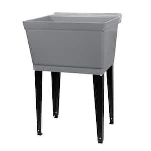 22.875 in. x 23.5 in. Grey 19 gal. Thermoplastic Utility Sink Kit with Black Metal Legs, P-Trap and Supply Lines