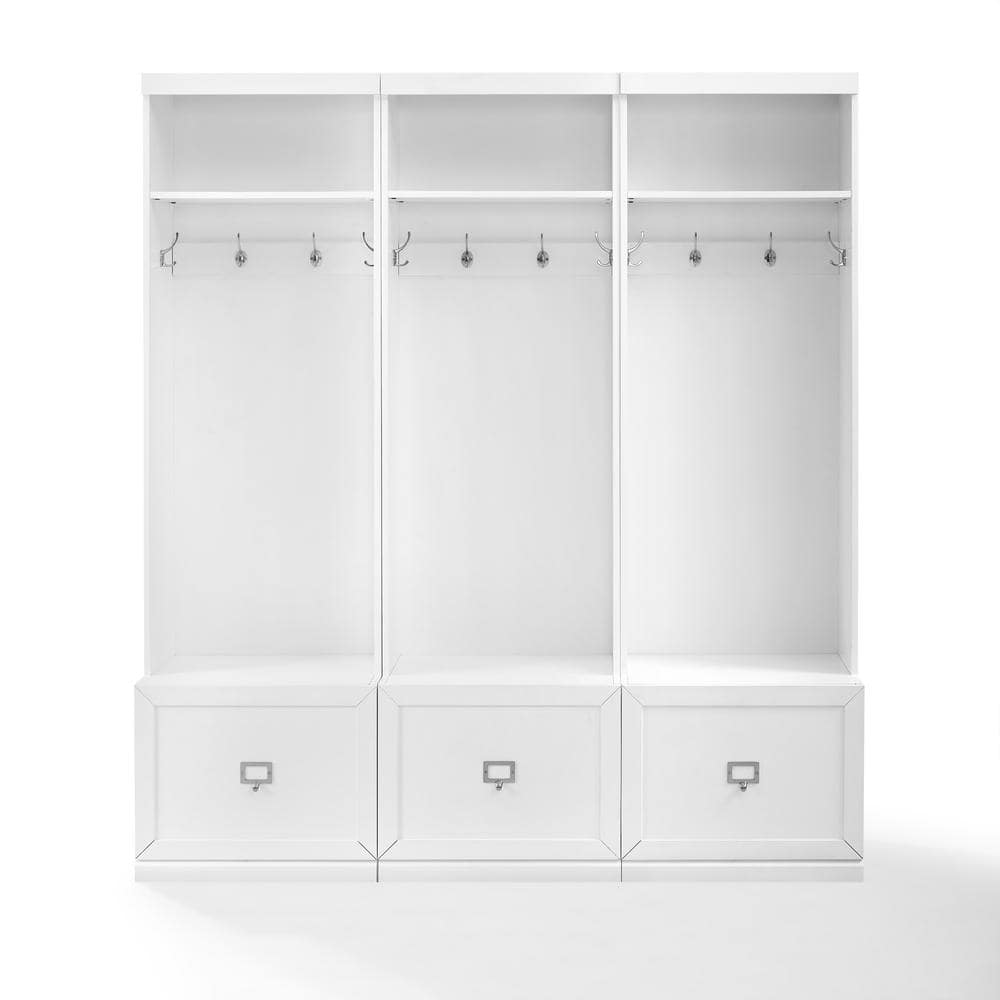 White Hall Tree with Storage Drawers and Hooks