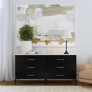 Mayfair Black 6 Drawer 64 in. Wide Wood and Marble Dresser