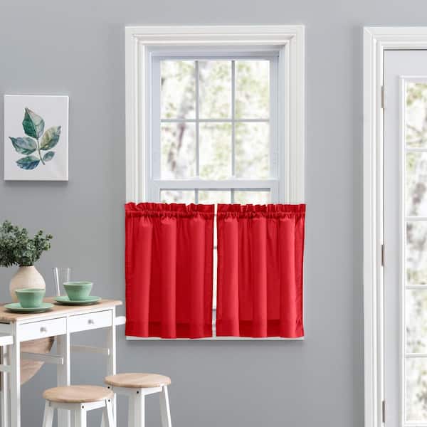 Ellis Curtain Stacey Red Solid 56 in. W x 45 in. L Rod Pocket Tailored Tier Pair